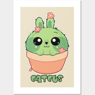 kawaii cute friendly cactus cat Posters and Art